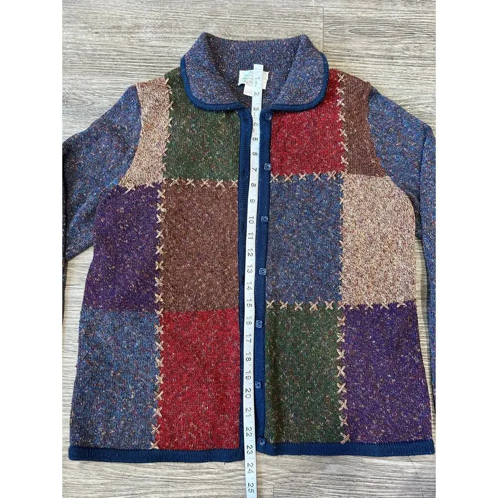 Vintage Christopher & Banks Hand Embroidered Patchwork Cardigan Sweater Womens M